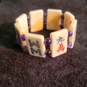 Vintage Mahjong piece and precious stone bead bracelet.